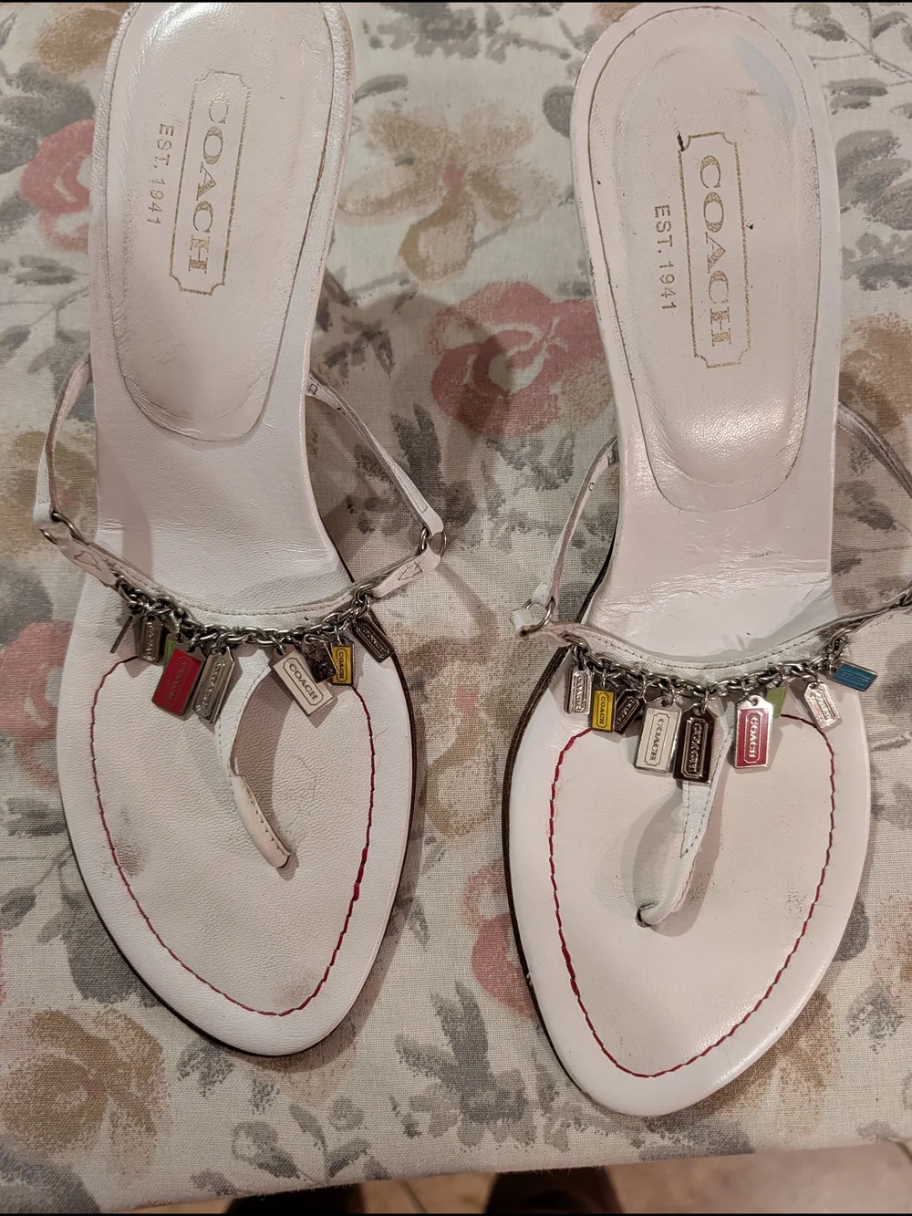COACH Leather Thong Sandals with Metal Charms